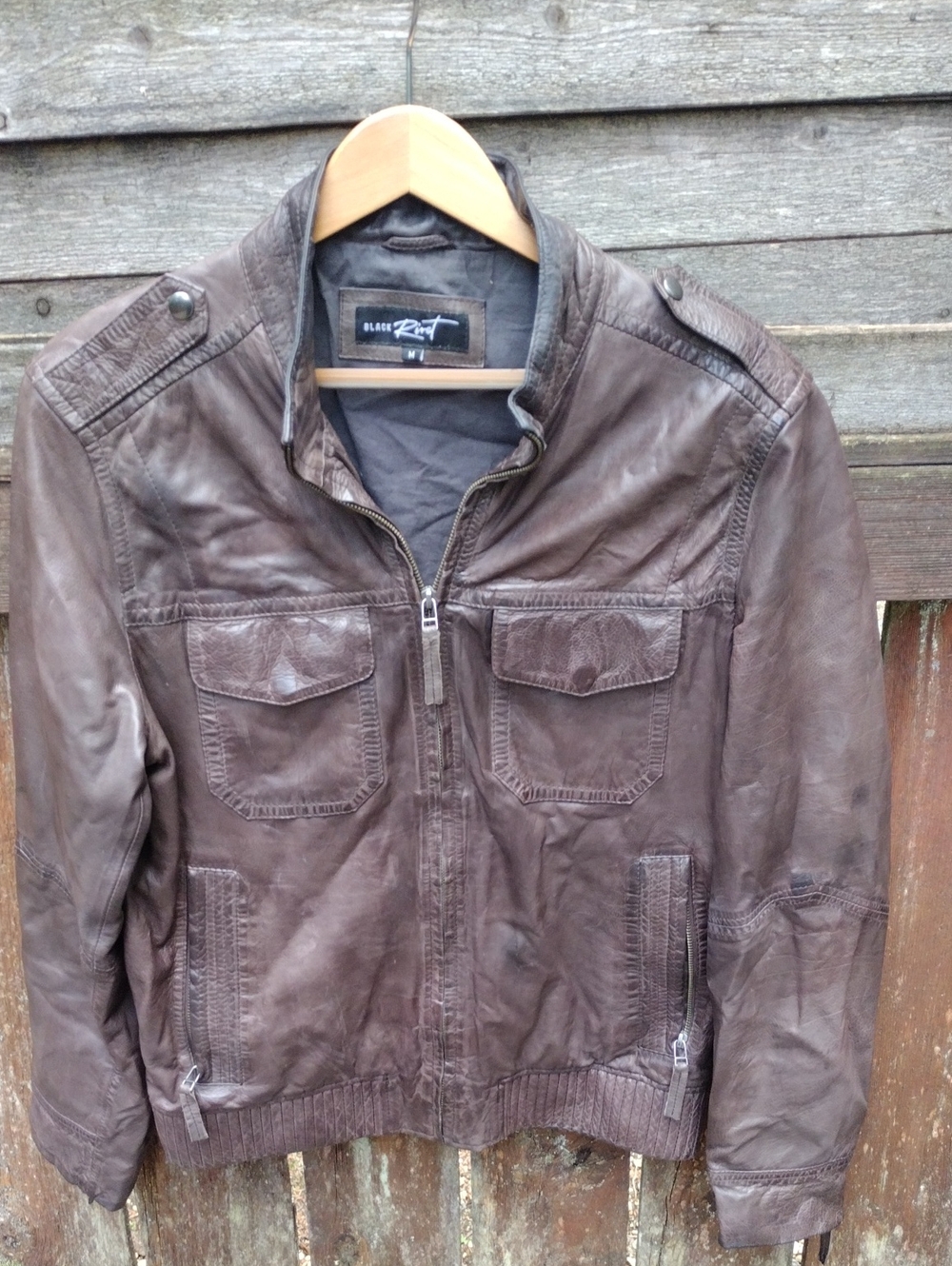 Black Rivet,Mens,SizeM, Brown Leather Bomber Jacket